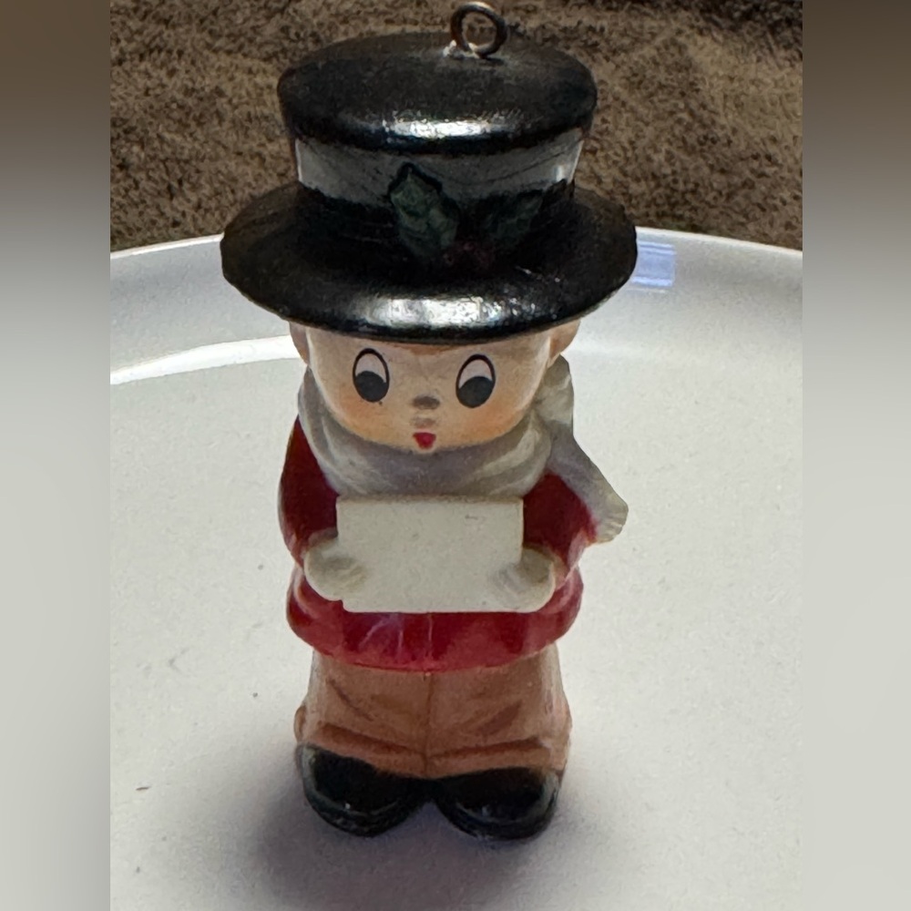 Caroler Figure Hanging Ornament Red Black Beige Plastic Christmas Holiday